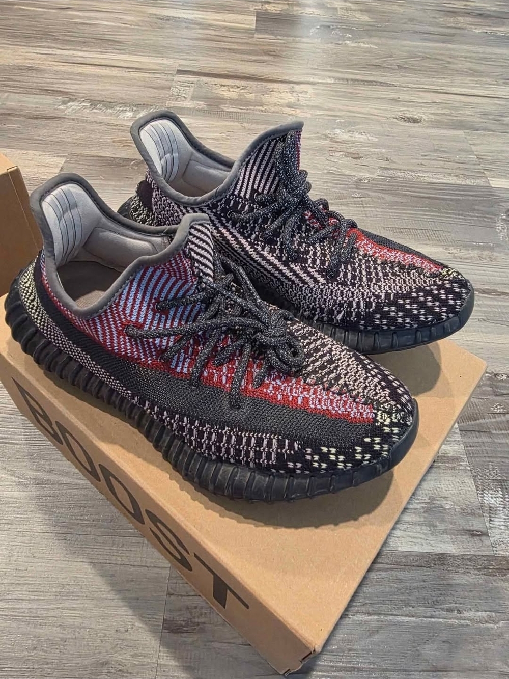 YEEYZ Black and Red Knit Low-Top Athletic Sneakers